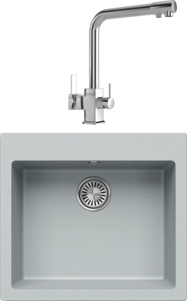 Комплект Мойка кухонная Tolero Classic R-111 платина + Смеситель MEGA Life MG-TK06 хром матовая, прямоугольная