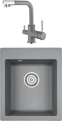 Комплект Мойка кухонная Emar Quartz EMQ-1415.Q Алмаз + Смеситель 3003N.9 Алмаз матовая, прямоугольная