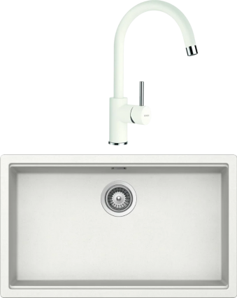 Комплект Мойка кухонная Schock Lahti 701051U 80 Cristalite альпина + Смеситель Cristalite Plutos-D выдвижной излив, альпина, матовая, прямоугольная