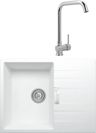 Комплект Мойка кухонная Tolero Loft TL-650 туман + Смеситель MEGA Didim MG-CM107 хром матовая, прямоугольная