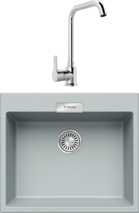 Комплект Мойка кухонная Tolero Loft TL-580 платина + Смеситель MEGA Ege MG-PL10 хром матовая, прямоугольная