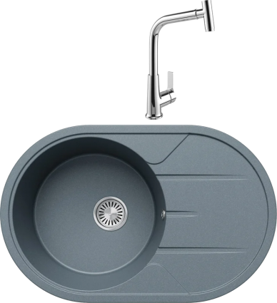 Комплект Мойка кухонная Tolero Classic R-116 грей + Смеситель MEGA Life MG-TK09 хром матовая, овальная