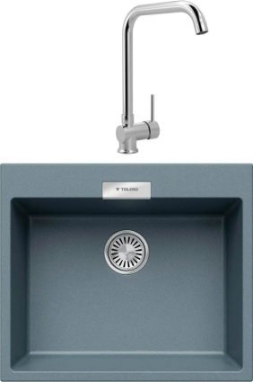 Комплект Мойка кухонная Tolero Loft TL-580 грей + Смеситель MEGA Didim MG-CM107 хром матовая, прямоугольная