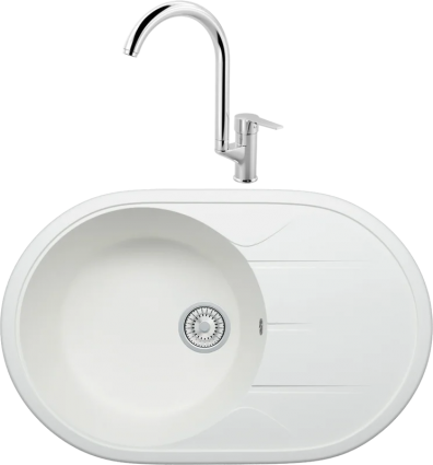 Комплект Мойка кухонная Tolero Classic R-116 туман + Смеситель MEGA Snow MG-SH03 хром матовая, овальная
