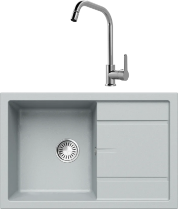 Комплект Мойка кухонная Tolero Classic R-112 платина + Смеситель MEGA City MG- ZRV104 хром матовая, прямоугольная