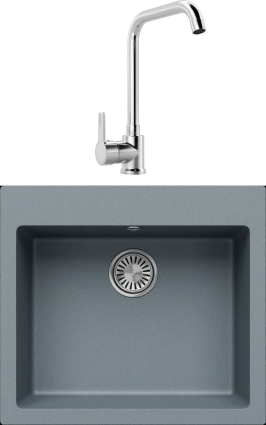Комплект Мойка кухонная Tolero Classic R-111 грей + Смеситель MEGA Ege MG-PL10 хром матовая, прямоугольная