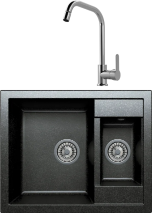 Комплект Мойка кухонная Tolero Classic R-109 уголь + Смеситель MEGA City MG- ZRV104 хром матовая, прямоугольная