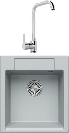Комплект Мойка кухонная Tolero Classic R-117 платина + Смеситель MEGA Ege MG-PL10 хром матовая, квадратная
