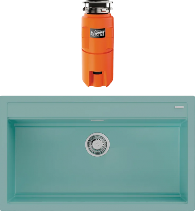 Комплект Мойка кухонная Omoikiri Kitagawa 86-LB-AZ azur blue + Измельчитель Nagare slim 500 матовая, прямоугольная