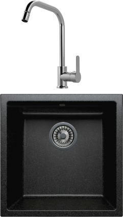 Комплект Мойка кухонная Tolero Classic R-128 уголь + Смеситель MEGA City MG- ZRV104 хром матовая, квадратная