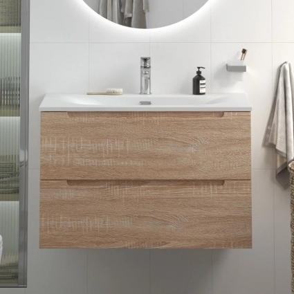 Тумба с раковиной BelBagno Etna 80 rovere bianco, раковина BB-8099-80, подвесная, матовая