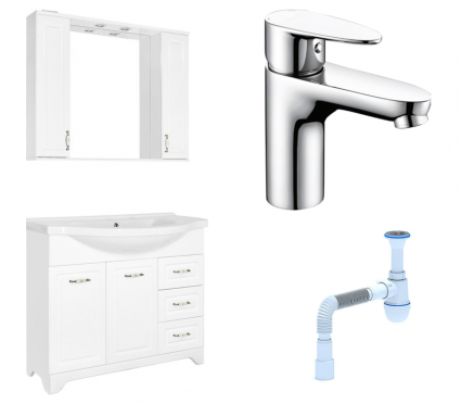 Комплект: Мебель для ванной Style Line Олеандр-2 100 Люкс + Смеситель Wasserkraft Leine 3503 + Сифон АниПласт