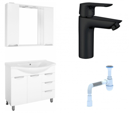 Комплект: Мебель для ванной Style Line Жасмин 100 + Смеситель Aquanet Static AF330-10B + Сифон АниПласт