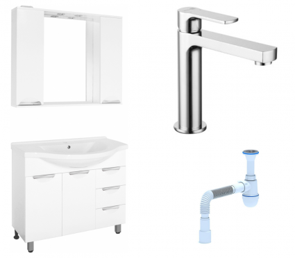 Комплект: Мебель для ванной Style Line Жасмин 100 + Смеситель Lemark plus Grace LM1537C + Сифон АниПласт
