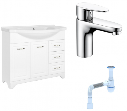 Комплект: Тумба с раковиной Style Line Олеандр-2 100 Люкс + Смеситель Wasserkraft Leine 3503 + Сифон АниПласт