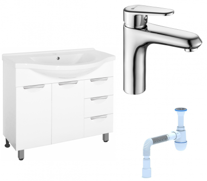 Комплект: Тумба с раковиной Style Line Жасмин 100 + Смеситель Lemark Point LM0306C + Сифон АниПласт