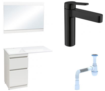Комплект: Мебель для ванной Style Line Даллас 110 Люкс Plus + Смеситель BelBagno Delta DEL-LVM-NERO + Сифон АниПласт