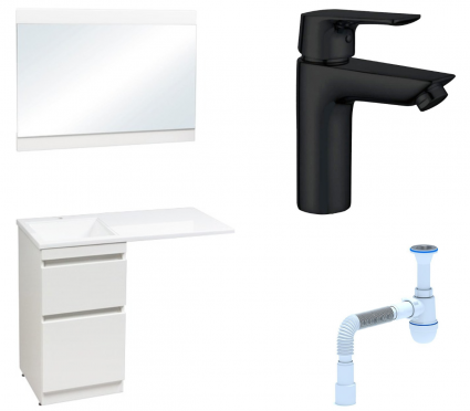 Комплект: Мебель для ванной Style Line Даллас 110 Люкс Plus + Смеситель Aquanet Static AF330-10B + Сифон АниПласт