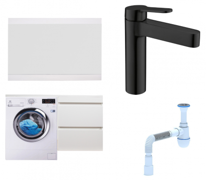 Комплект: Мебель для ванной Style Line Даллас 110 Люкс Plus + Смеситель BelBagno Delta DEL-LVM-NERO + Сифон АниПласт