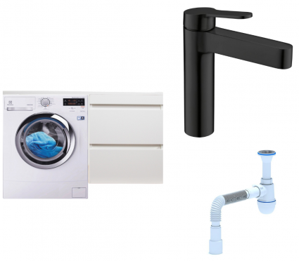 Комплект: Тумба с раковиной Style Line Даллас 110 Люкс Plus + Смеситель BelBagno Delta DEL-LVM-NERO + Сифон АниПласт