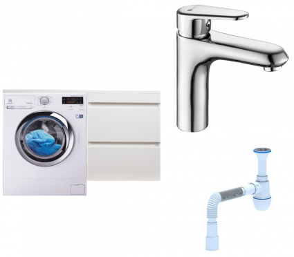 Комплект: Тумба с раковиной Style Line Даллас 110 Люкс Plus + Смеситель Lemark Point LM0306C + Сифон АниПласт