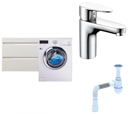 Комплект: Тумба с раковиной Style Line Даллас 140 Люкс Plus подвесная L + Смеситель Wasserkraft Leine 3503 + Сифон АниПласт