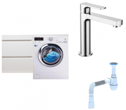 Комплект: Тумба с раковиной Style Line Даллас 110 Люкс Plus L + Смеситель Lemark plus Grace LM1537C + Сифон АниПласт