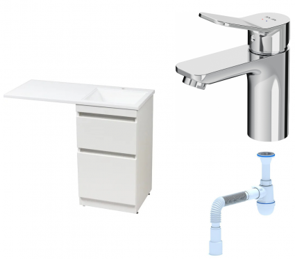 Комплект: Тумба с раковиной Style Line Даллас 110 Люкс Plus R + Смеситель Am.Pm X-Joy F85A02100 + Сифон АниПласт