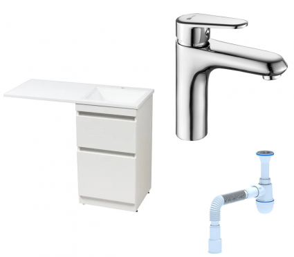 Комплект: Тумба с раковиной Style Line Даллас 110 Люкс Plus R + Смеситель Lemark Point LM0306C + Сифон АниПласт