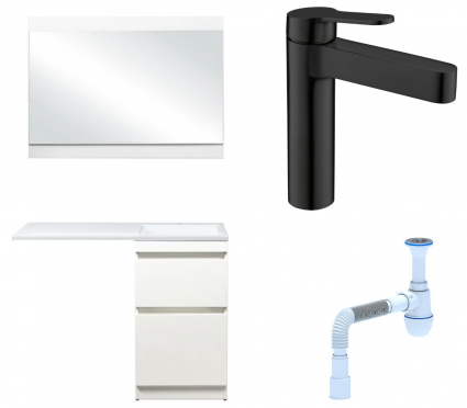 Комплект: Мебель для ванной Style Line Даллас 110 Люкс Plus R + Смеситель BelBagno Delta DEL-LVM-NERO + Сифон АниПласт