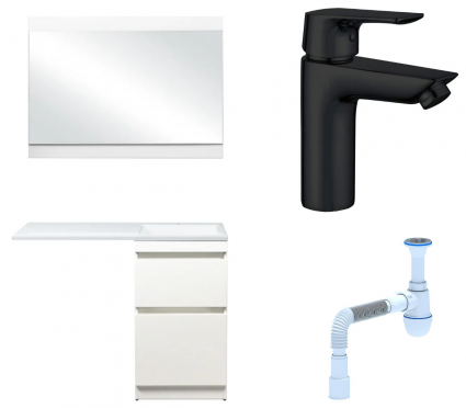 Комплект: Мебель для ванной Style Line Даллас 110 Люкс Plus R + Смеситель Aquanet Static AF330-10B + Сифон АниПласт