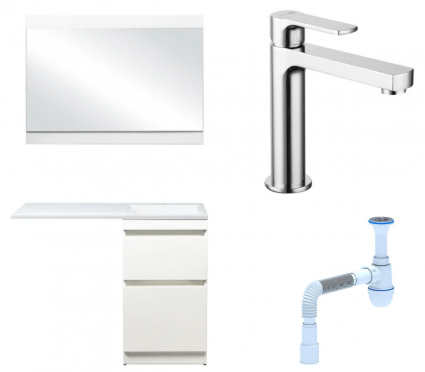 Комплект: Мебель для ванной Style Line Даллас 110 Люкс Plus R + Смеситель Lemark plus Grace LM1537C + Сифон АниПласт