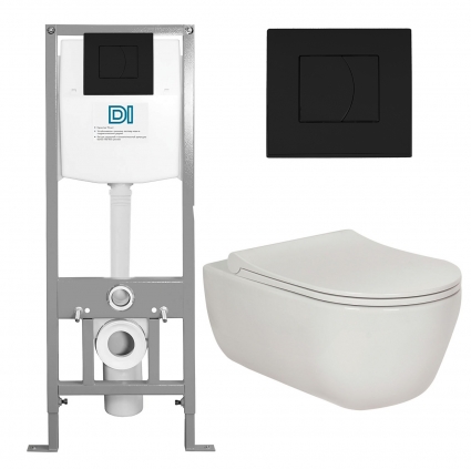 Комплект 3 в 1 инсталляция DI + Подвесной унитаз Berges Wasserhaus Ego XL 082118 с кнопкой черной