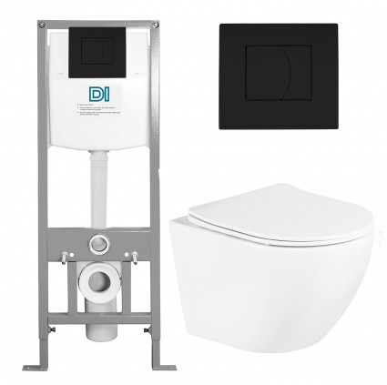 Комплект 3 в 1 инсталляция DI + Подвесной унитаз BelBagno Uno BB3105CHR/SC с кнопкой черной