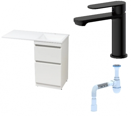 Комплект: Тумба с раковиной Style Line Даллас 110 Люкс Plus R + Смеситель Haiba HB10590-7 + Сифон АниПласт