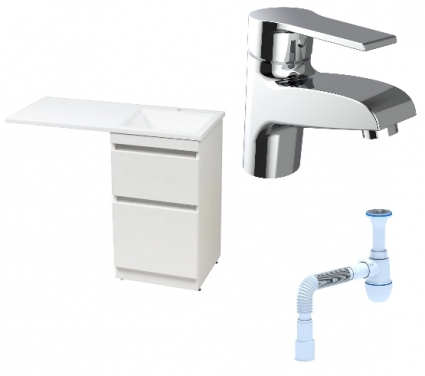 Комплект: Тумба с раковиной Style Line Даллас 110 Люкс Plus R + Смеситель Agger Right A2902100 + Сифон АниПласт