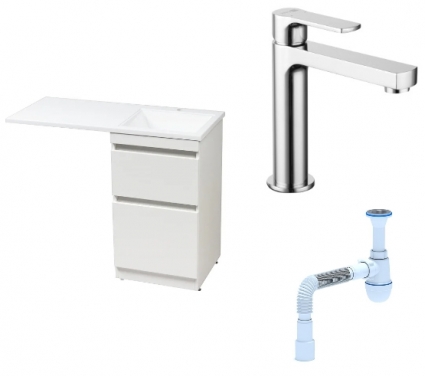 Комплект: Тумба с раковиной Style Line Даллас 110 Люкс Plus R + Смеситель Lemark plus Grace LM1537C + Сифон АниПласт