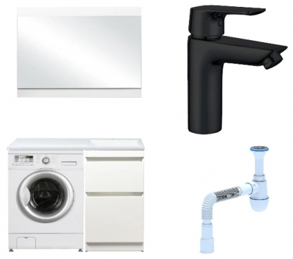 Комплект: Мебель для ванной Style Line Даллас 110 Люкс Plus R + Смеситель Aquanet Static AF330-10B + Сифон АниПласт