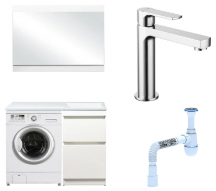 Комплект: Мебель для ванной Style Line Даллас 110 Люкс Plus R + Смеситель Lemark plus Grace LM1537C + Сифон АниПласт