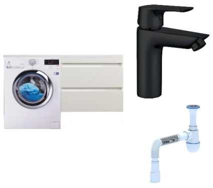 Комплект: Тумба с раковиной Style Line Даллас 140 Люкс Plus R + Смеситель Aquanet Static AF330-10B + Сифон АниПласт