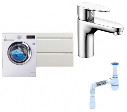 Комплект: Тумба с раковиной Style Line Даллас 140 Люкс Plus R + Смеситель Wasserkraft Leine 3503 + Сифон АниПласт