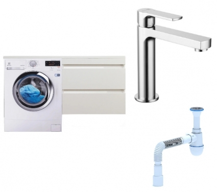 Комплект: Тумба с раковиной Style Line Даллас 140 Люкс Plus R + Смеситель Lemark plus Grace LM1537C + Сифон АниПласт