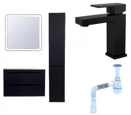 Комплект: Мебель для ванной Style Line Бергамо Мини 80 Люкс Plus + Смеситель Haiba HB10803-7 + Сифон АниПласт