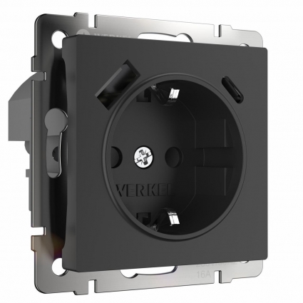 Розетка Werkel с быстрой зарядкой USB Type A+С черный W1171708 4690389176449, в современном стиле, цвет черный
