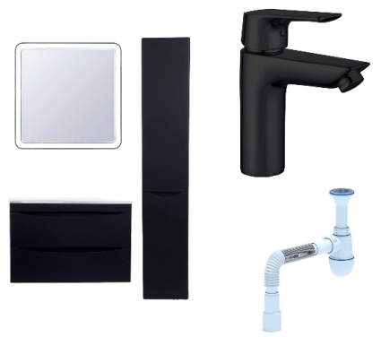 Комплект: Мебель для ванной Style Line Бергамо Мини 80 Люкс Plus + Смеситель Aquanet Static AF330-10B + Сифон АниПласт