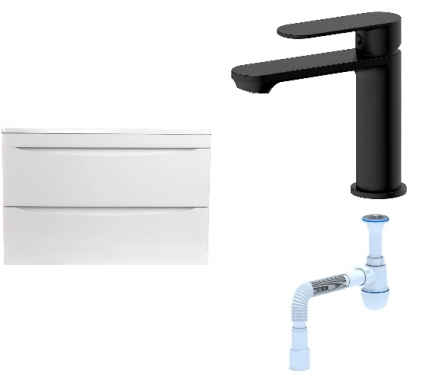 Комплект: Тумба с раковиной Style Line Бергамо Мини 80 Люкс Plus + Смеситель Haiba HB10590-7 + Сифон АниПласт