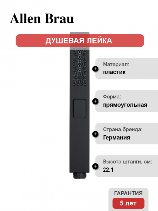 Душевая лейка Allen Brau Infinity 5.21A22-31 черная матовая цвет черный, штанга 22.1 см