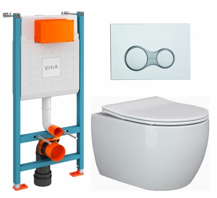Комплект 3 в 1 инсталляция VitrA V-Fix Core + Унитаз подвесной Ceramica Nova Play CN3001 + кнопка хром