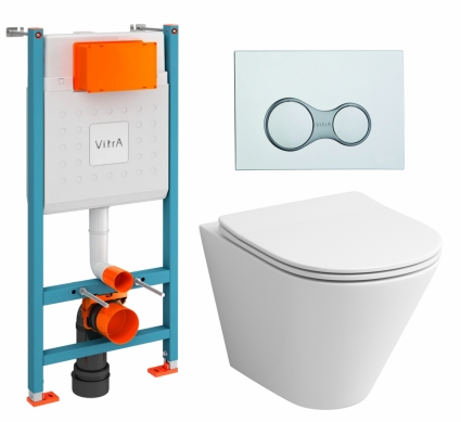 Комплект 3 в 1 инсталляция VitrA V-Fix Core + Унитаз подвесной Grossman GR-4477S + кнопка хром
