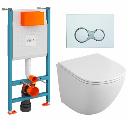 Комплект 3 в 1 инсталляция VitrA V-Fix Core + Унитаз подвесной Owl 1975 Cirkel-H OWLT190302 + кнопка хром